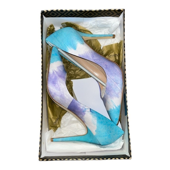 NIB Charles by Charles David stilettos size 9 tye die leather blue artsy fall - Picture 1 of 11